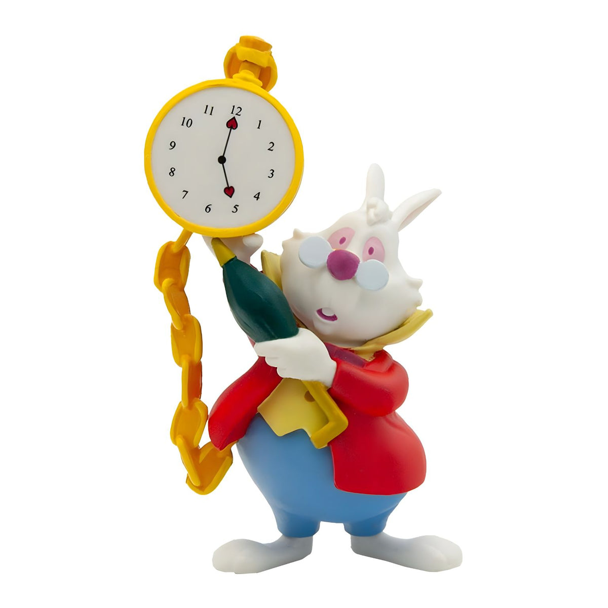 Figura Disney del Conejo Blanco de Bullyland de Alicia en el País de las Maravillas, con abrigo rojo y reloj de bolsillo.