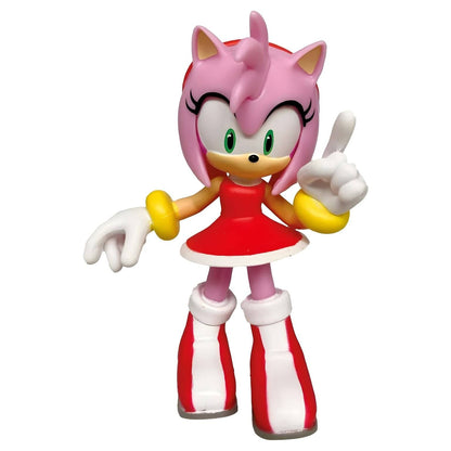 Figura Sonic - Amy Rose Comansi con vestido rojo y gesto de señalar