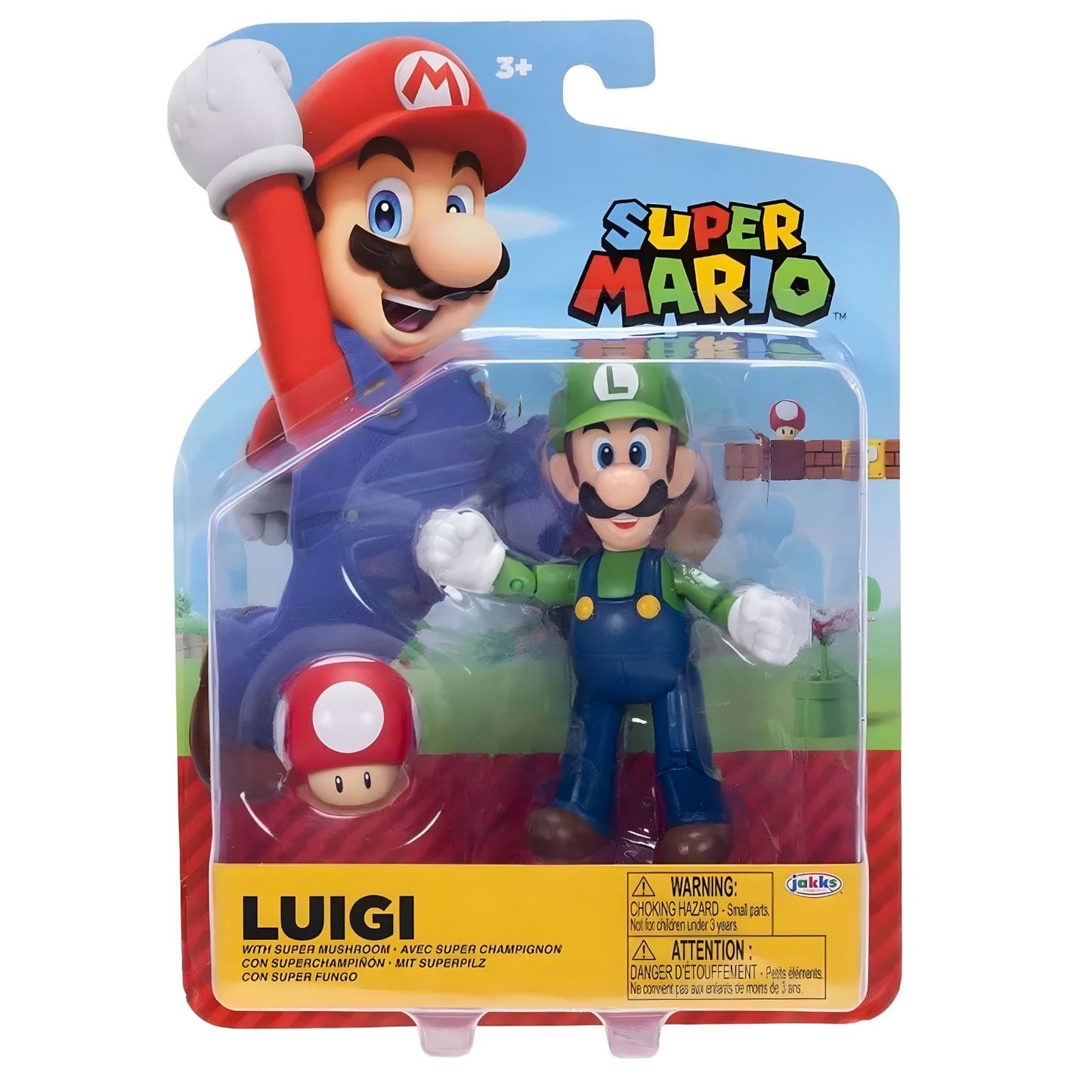 Figura Super Mario Luigi com boné verde fato azul e super cogumelo vermelho