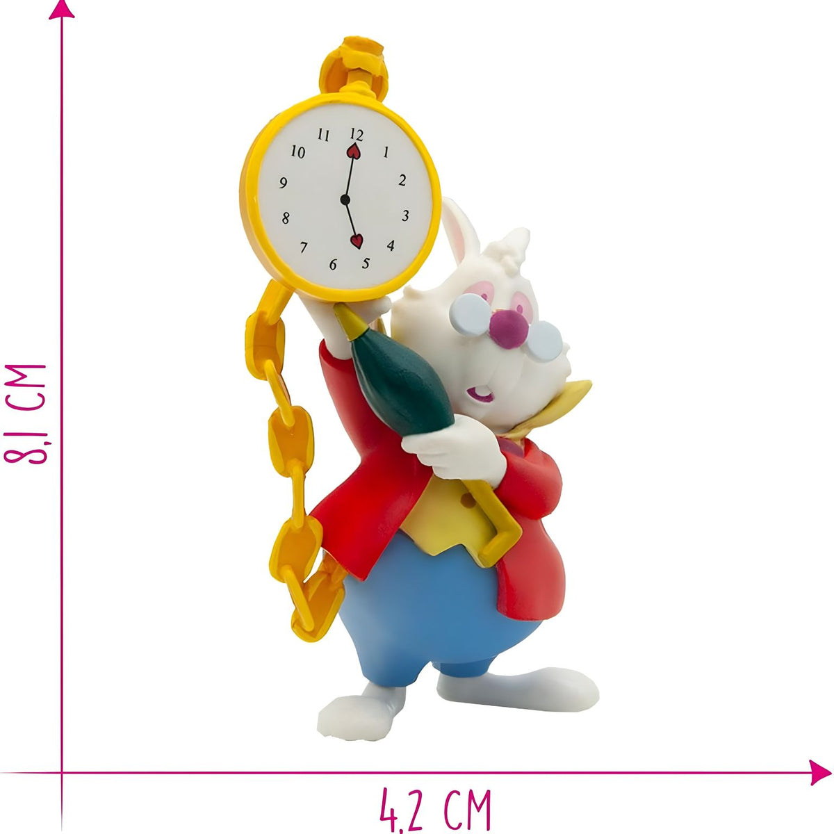 Figura Bullyland del Conejo Blanco Disney, con pelaje blanco, abrigo rojo y reloj de bolsillo.