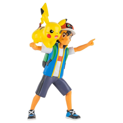 Figura Pokémon Ash y Pikachu en pose de batalla con Pikachu saltando