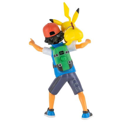 Figura Pokémon Ash y Pikachu en pose de batalla con Pikachu saltando