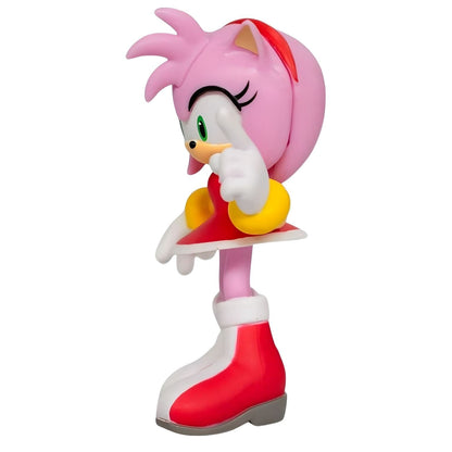 Figura Sonic - Amy Rose Comansi con vestido rojo y gesto de señalar