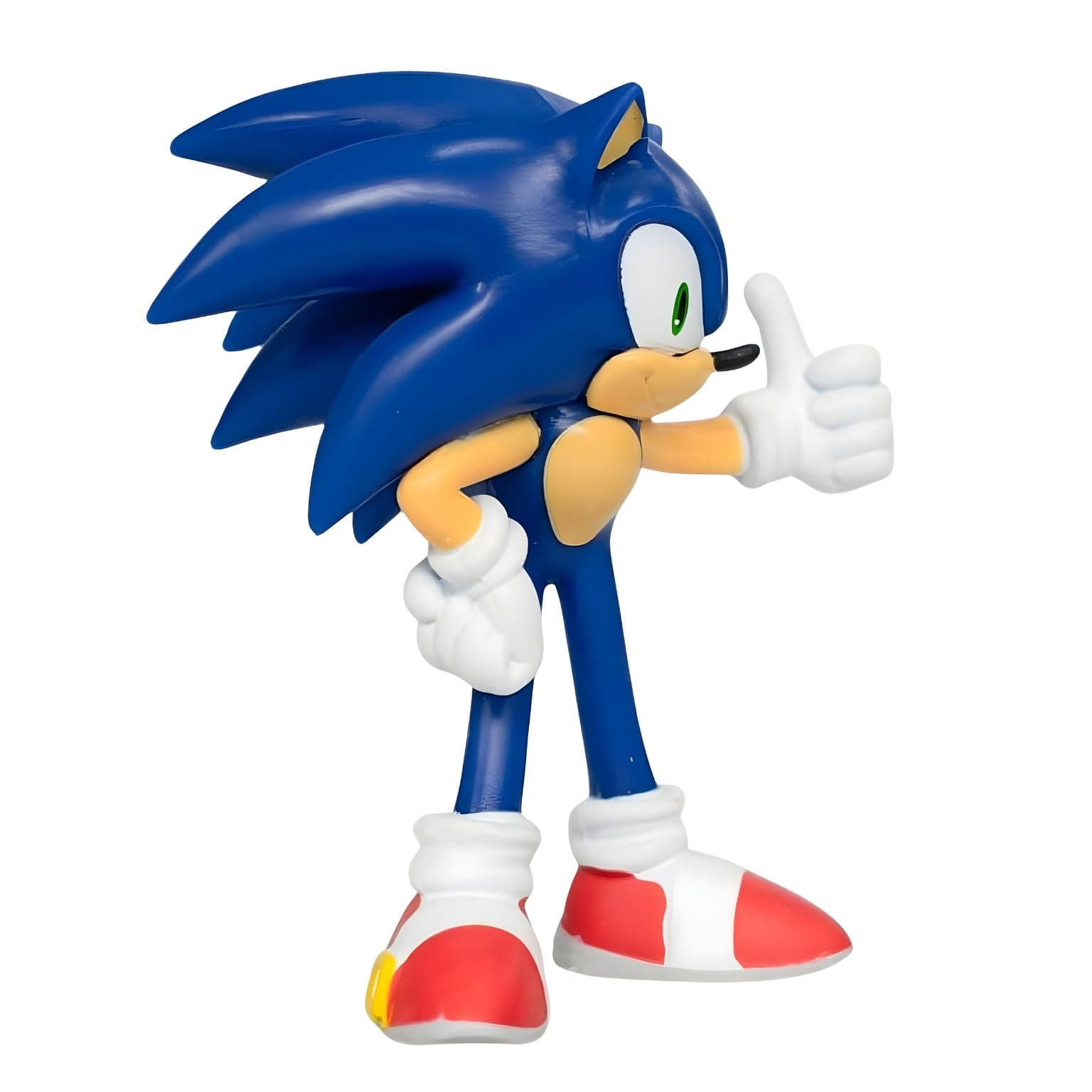 Figura Sonic com polegar para cima da Comansi, boneco azul com luvas brancas e sapatilhas vermelhas