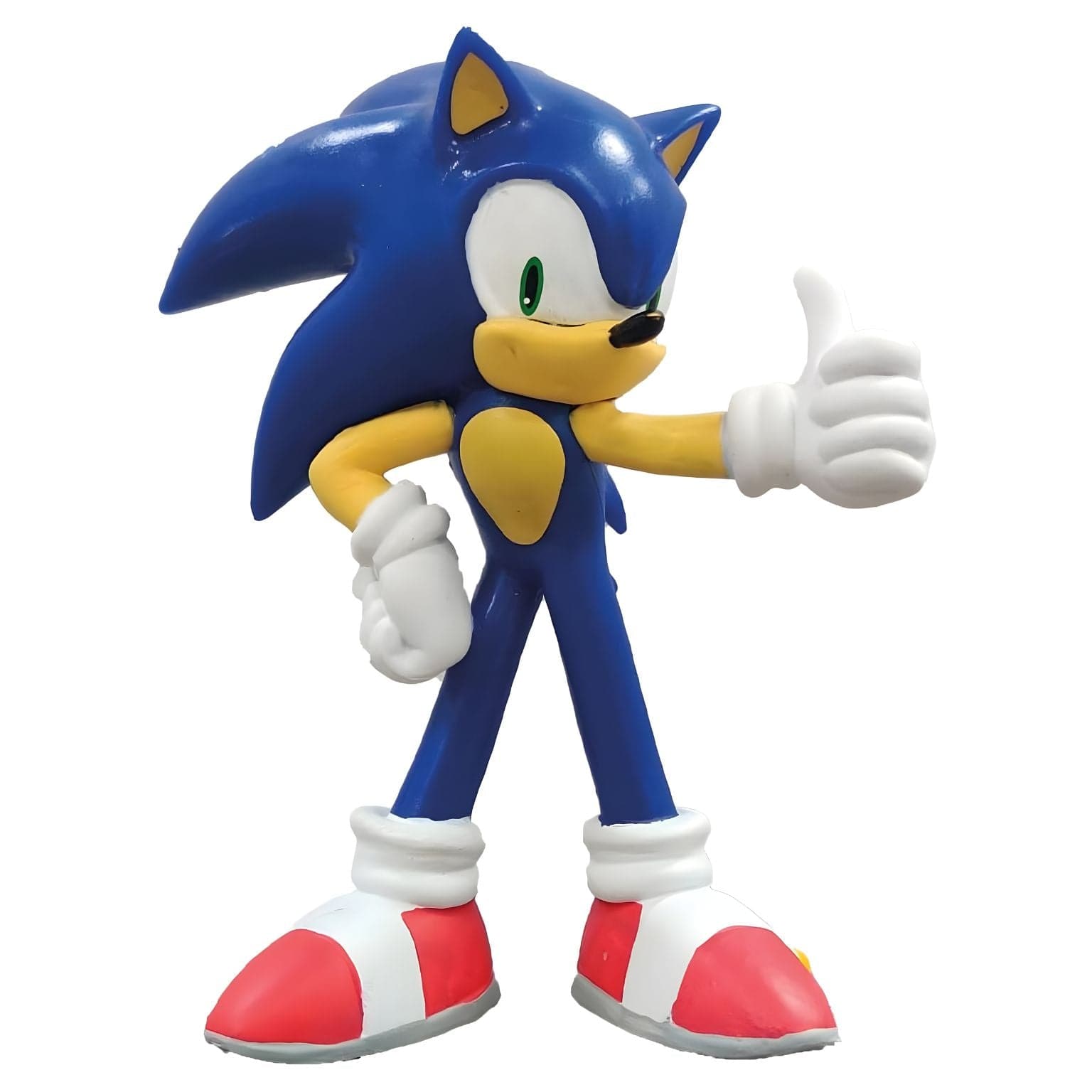 Figura Sonic com polegar para cima da Comansi, boneco azul com luvas brancas e sapatilhas vermelhas