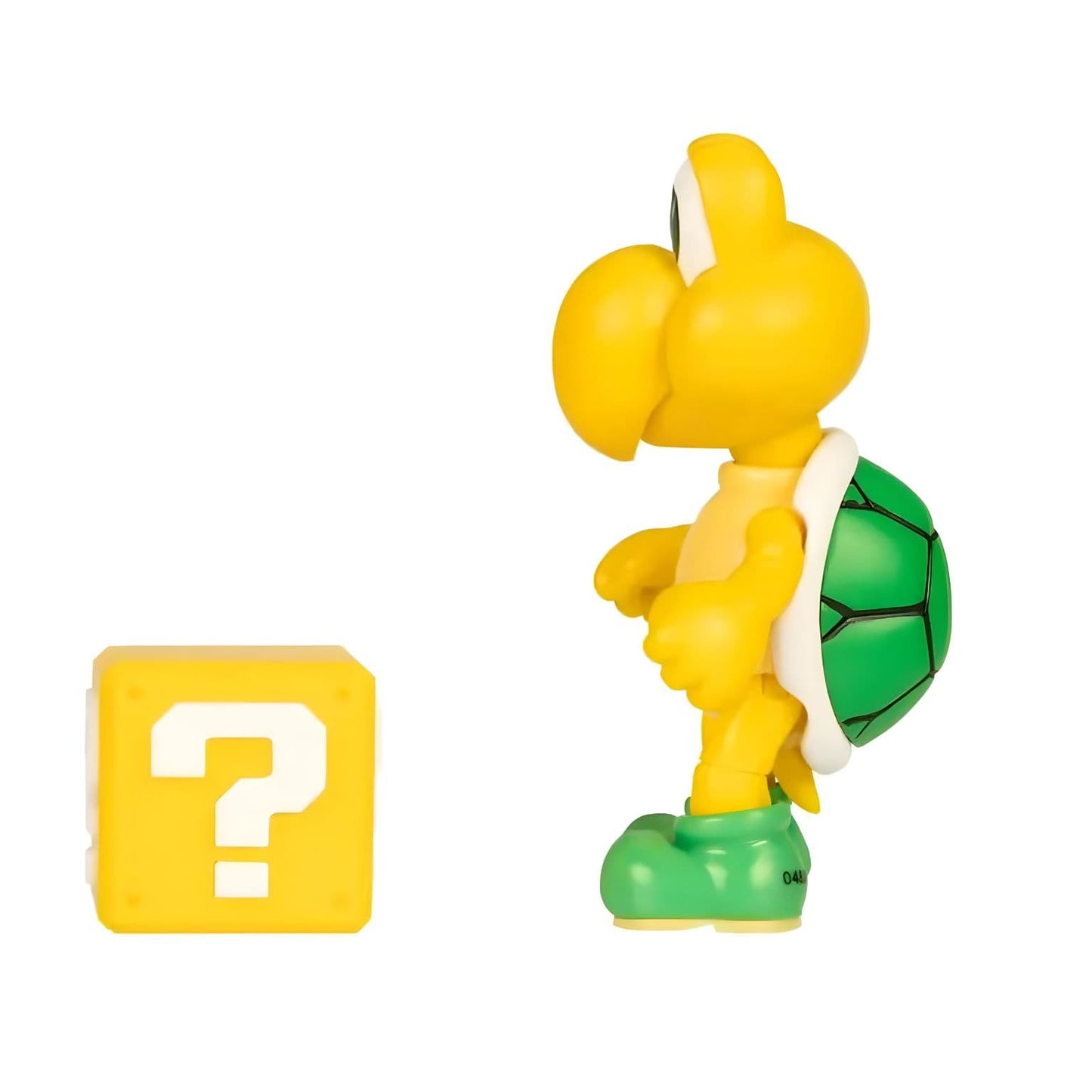 Figura Super Mario Koopa amarela com carapaça verde e bloco de interrogação