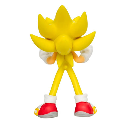 Figura Super Sonic Amarillo de Comansi con guantes blancos y zapatos rojos, personaje Sonic dorado en pose de acción