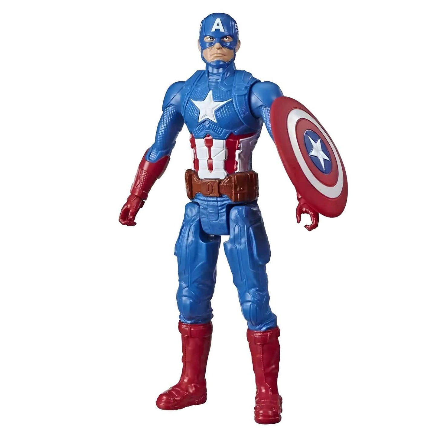 Figura Titan Capitão América azul, vermelha e branca com escudo