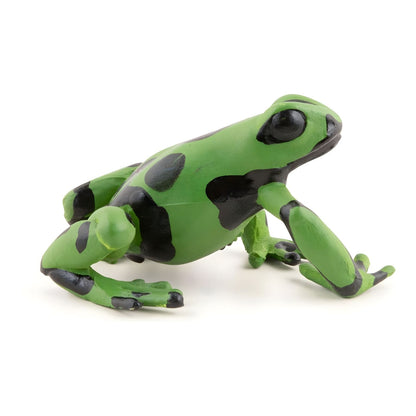 Figura de caucho rana verde ecuatorial en vista lateral