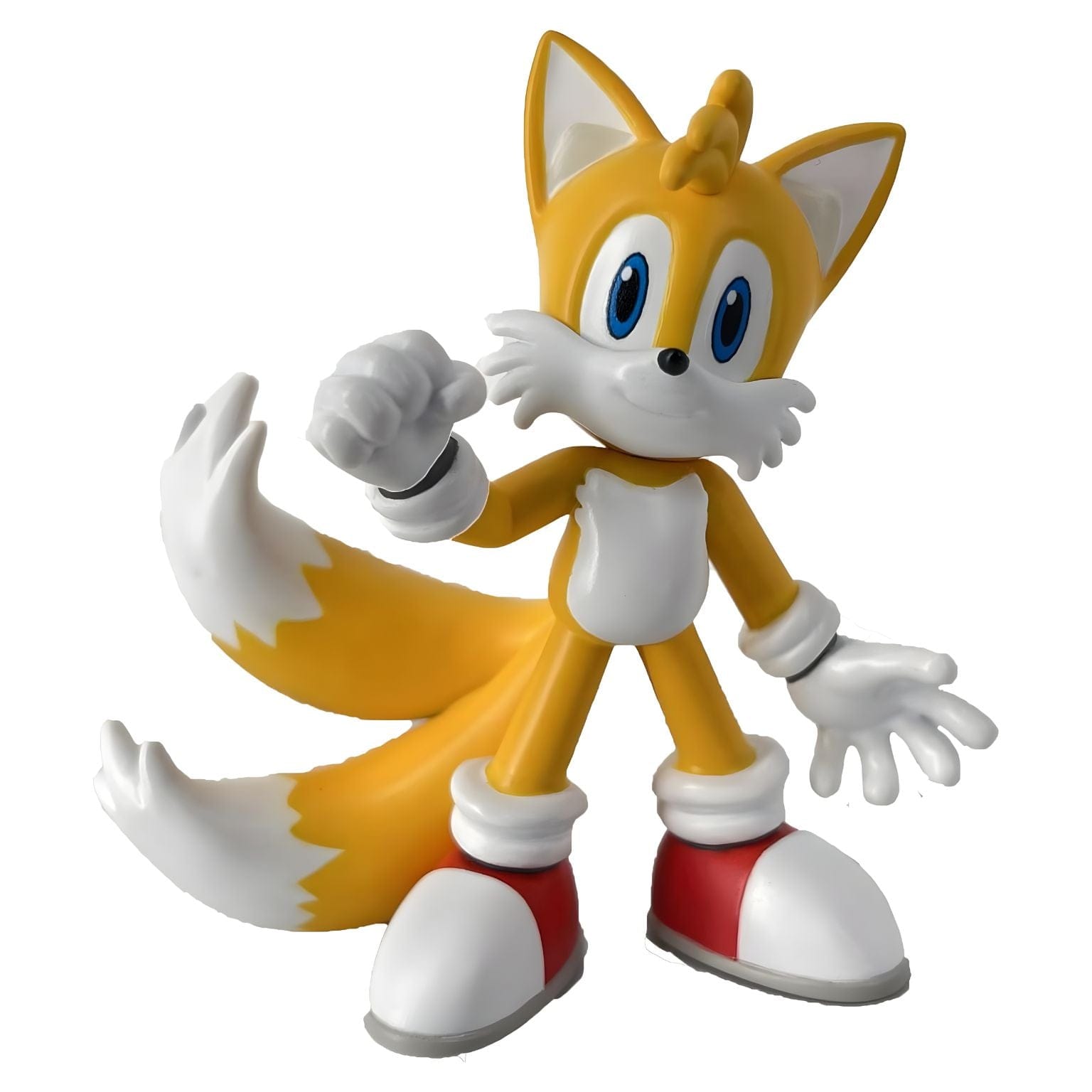 Figura de borracha Sonic - Tails amarelo com duas caudas, luvas brancas e sapatilhas vermelhas