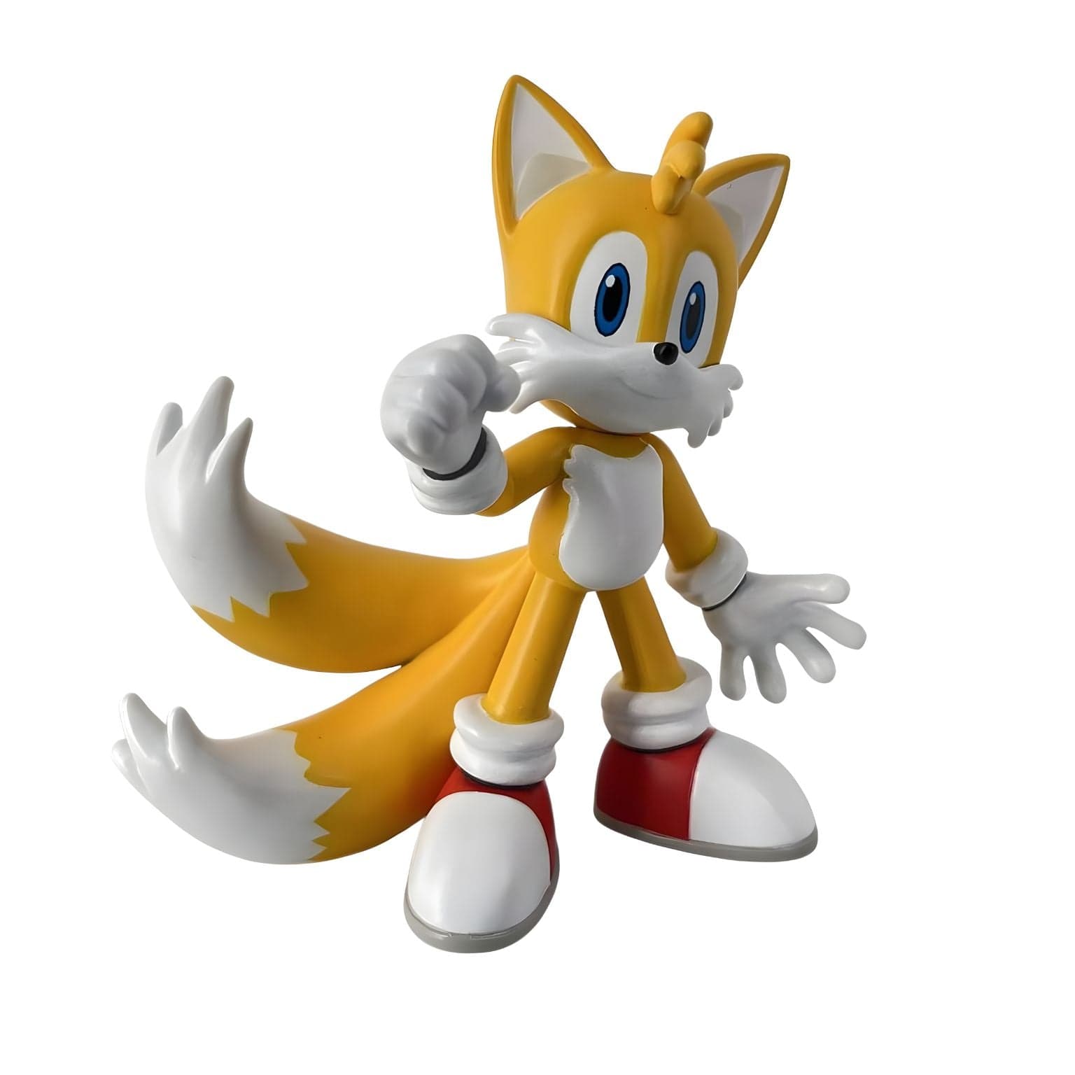 Figura de borracha Sonic - Tails amarelo com duas caudas, luvas brancas e sapatilhas vermelhas
