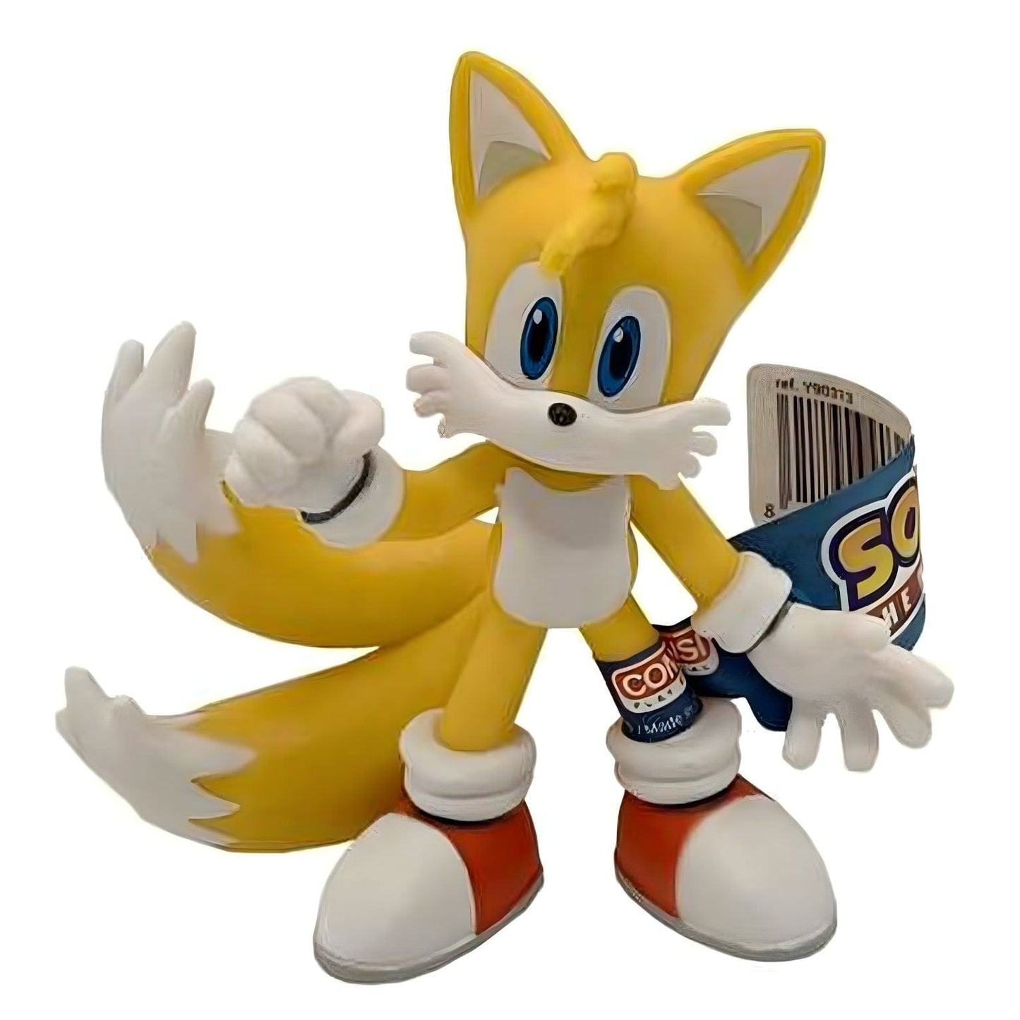 Figura de borracha Sonic - Tails amarelo com duas caudas, luvas brancas e sapatilhas vermelhas