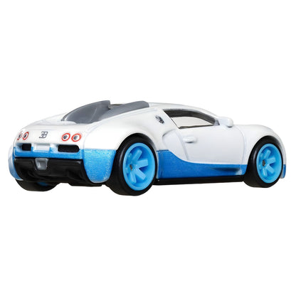 Miniatura Hot Wheels Bugatti Veyron con llantas azules y neumáticos Real Riders
