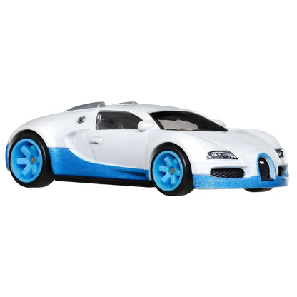Hot Wheels Premium Bugatti Veyron HRW06, modelo blanco y azul de la serie Hammer Drop