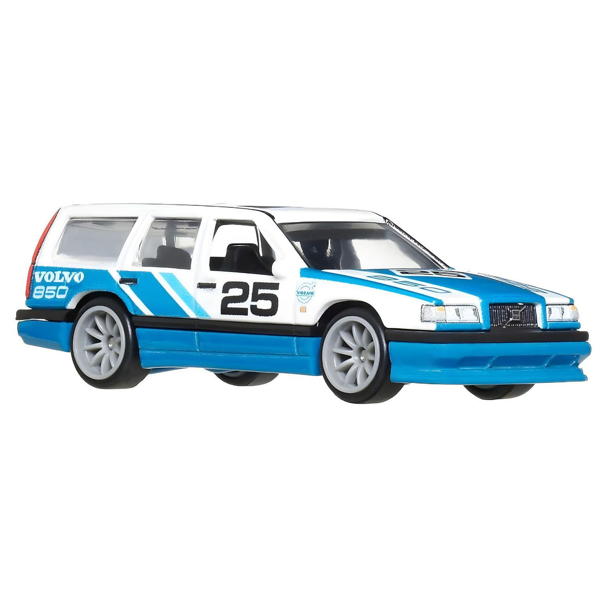 Coche Hot Wheels Volvo 850 Estate, miniatura de familiar con parte trasera elevada.