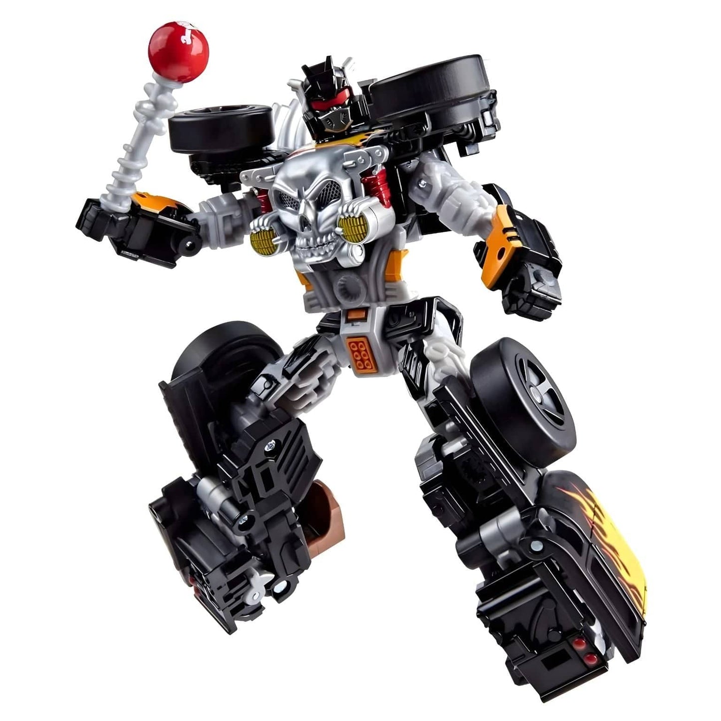 Hot Wheels X Transformers Bone Shaker em modo robot e carro com design flamejante
