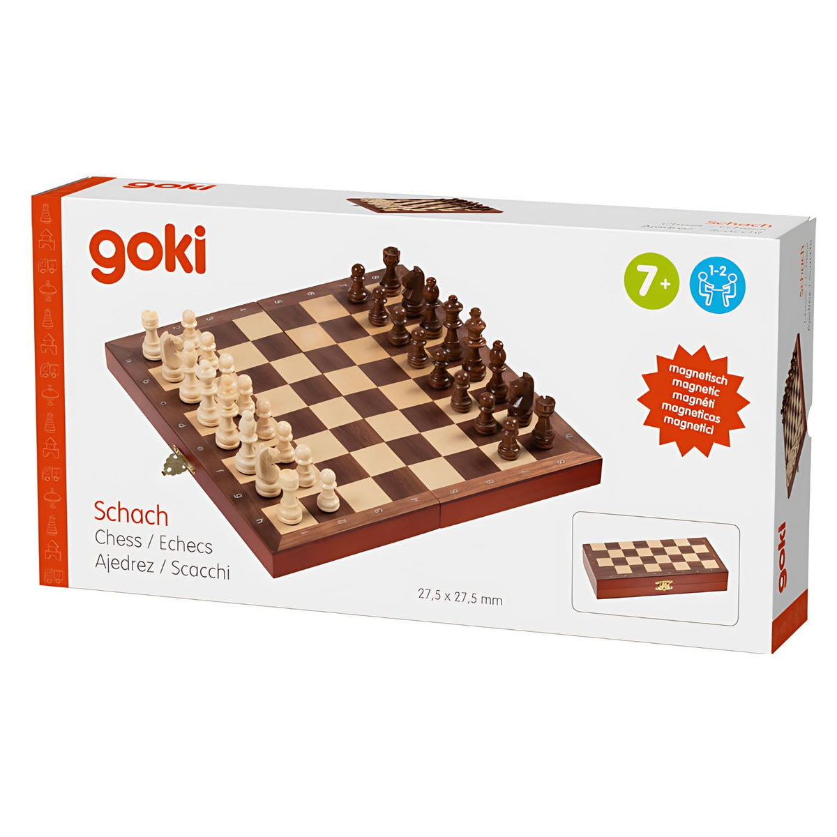 Juego de ajedrez magnético en caja de madera con tablero y piezas
