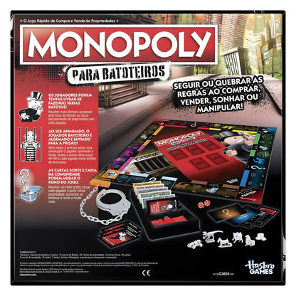 Monopoly Edición Tramposos de Hasbro, detalle gráfico del embalaje del juego