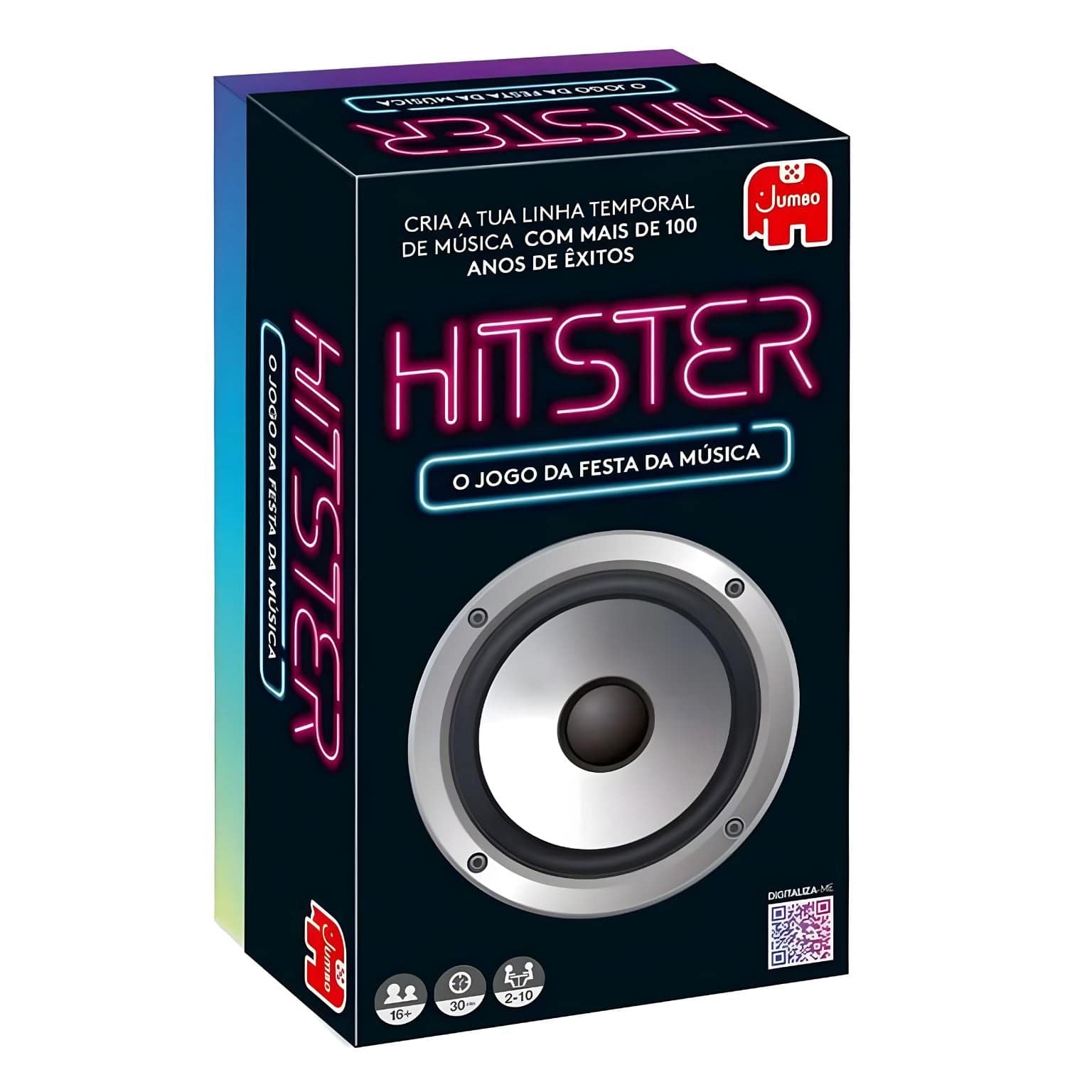 Jogo de Tabuleiro Hitster da Jumbo com cartas coloridas de anos e jogo musical para festas
