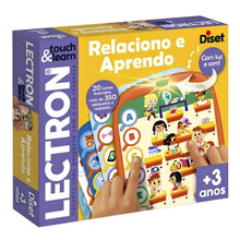 Jogo educativo Lectron Relaciono e Aprendo Diset com cartões ilustrados e painel com luz e som