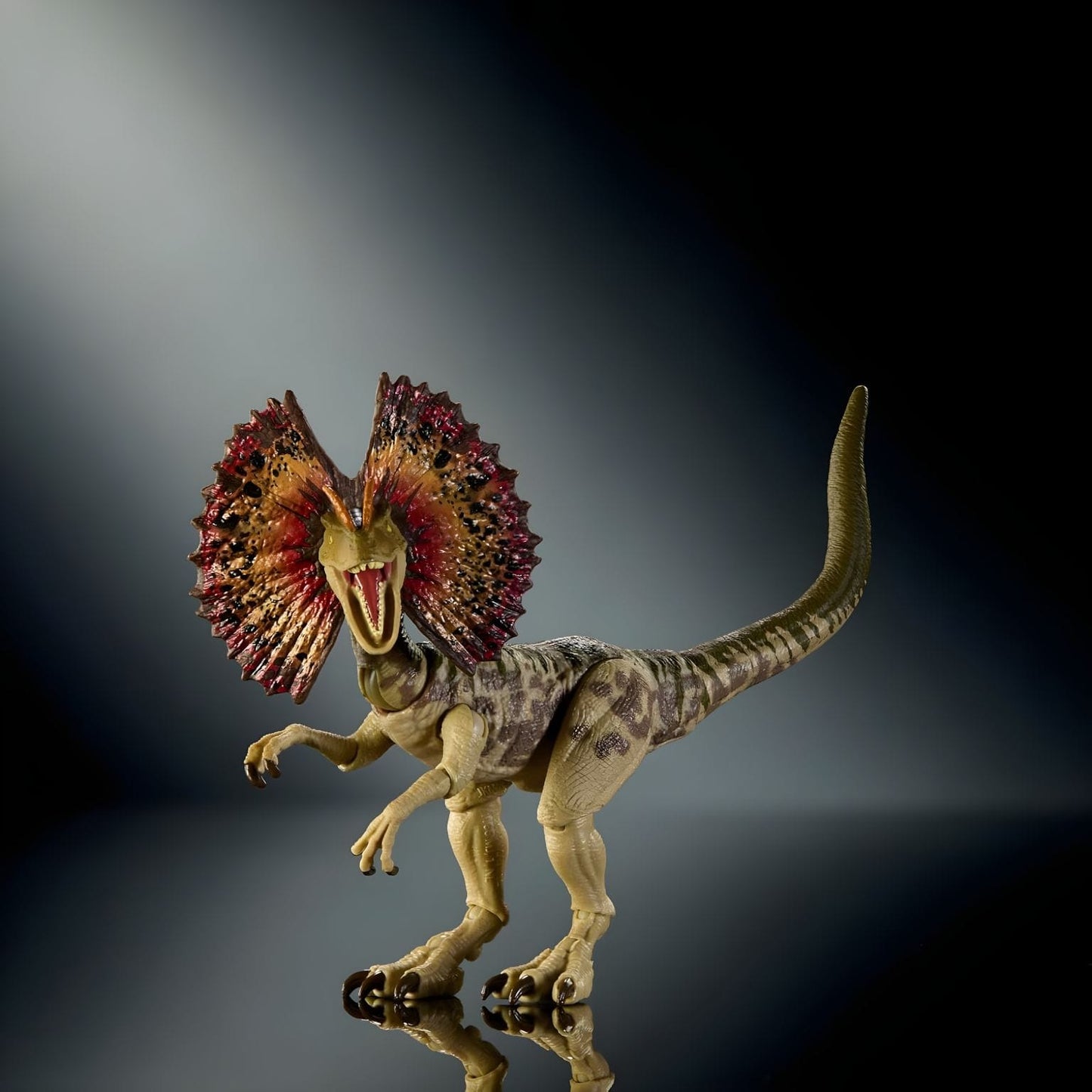 Figura Dilofossauro inspirada no universo Jurassic Park e Jurassic World