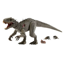 Vista da Indominus Rex Jurassic World Hammond Collection com presença imponente