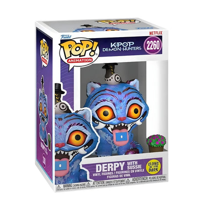 Funko Pop Derpy con Sussie K-Pop Demon Hunters monstruo azul que brilla en la oscuridad