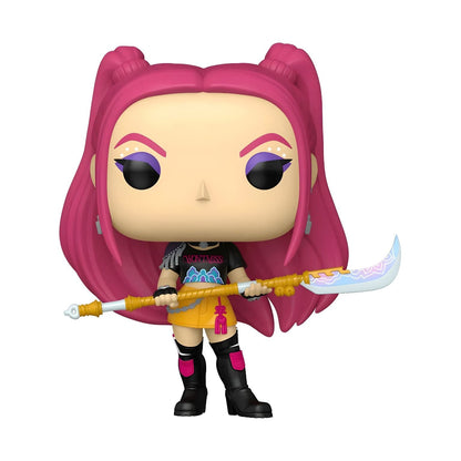 Funko Pop K-Pop Demon Hunters Mira con pelo rosa y arma decorativa