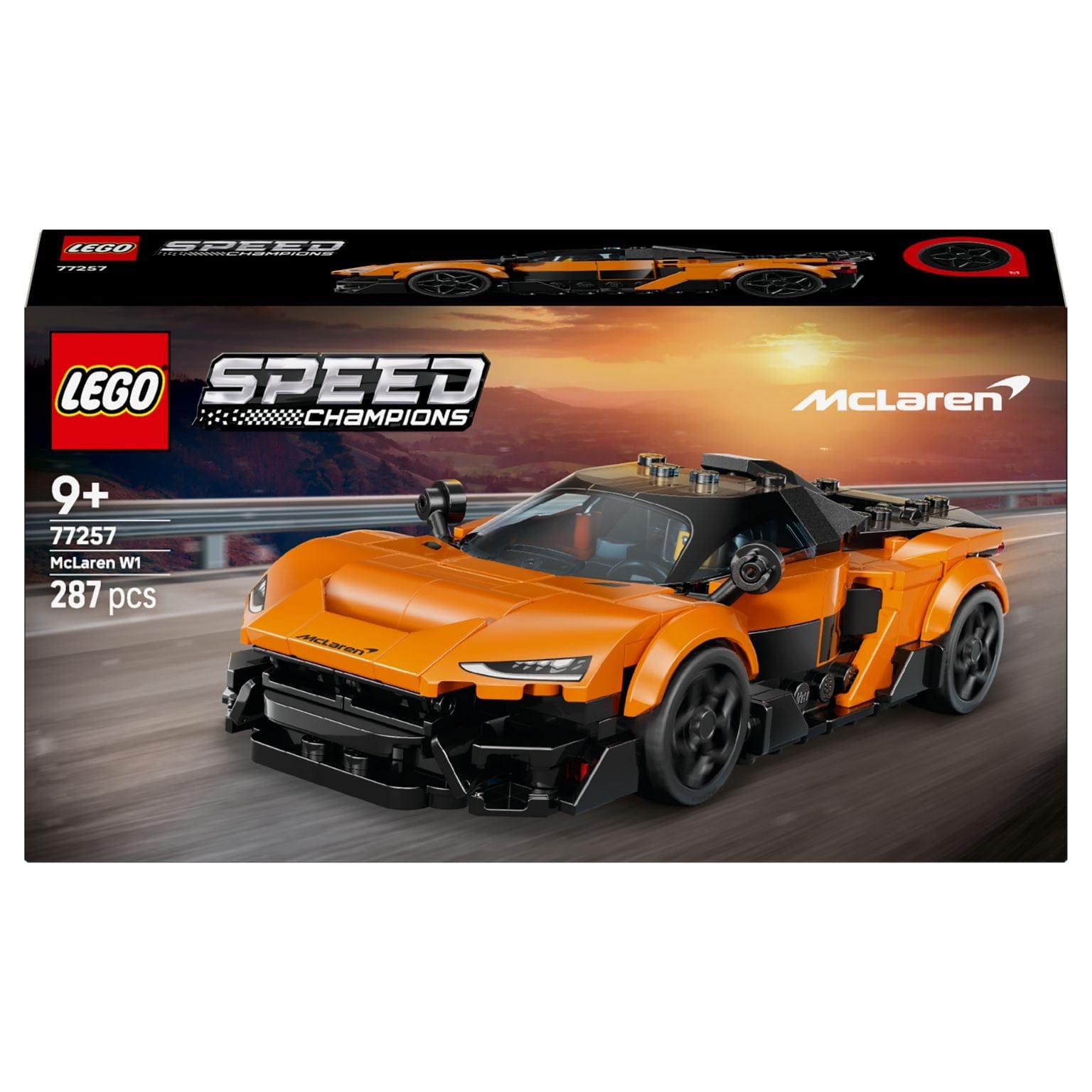 Lego Speed Champions McLaren W1 carro laranja e preto com minifigura piloto e capacete