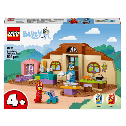 LEGO Bluey Escuela con Rusty y Bluey en escenario de aula