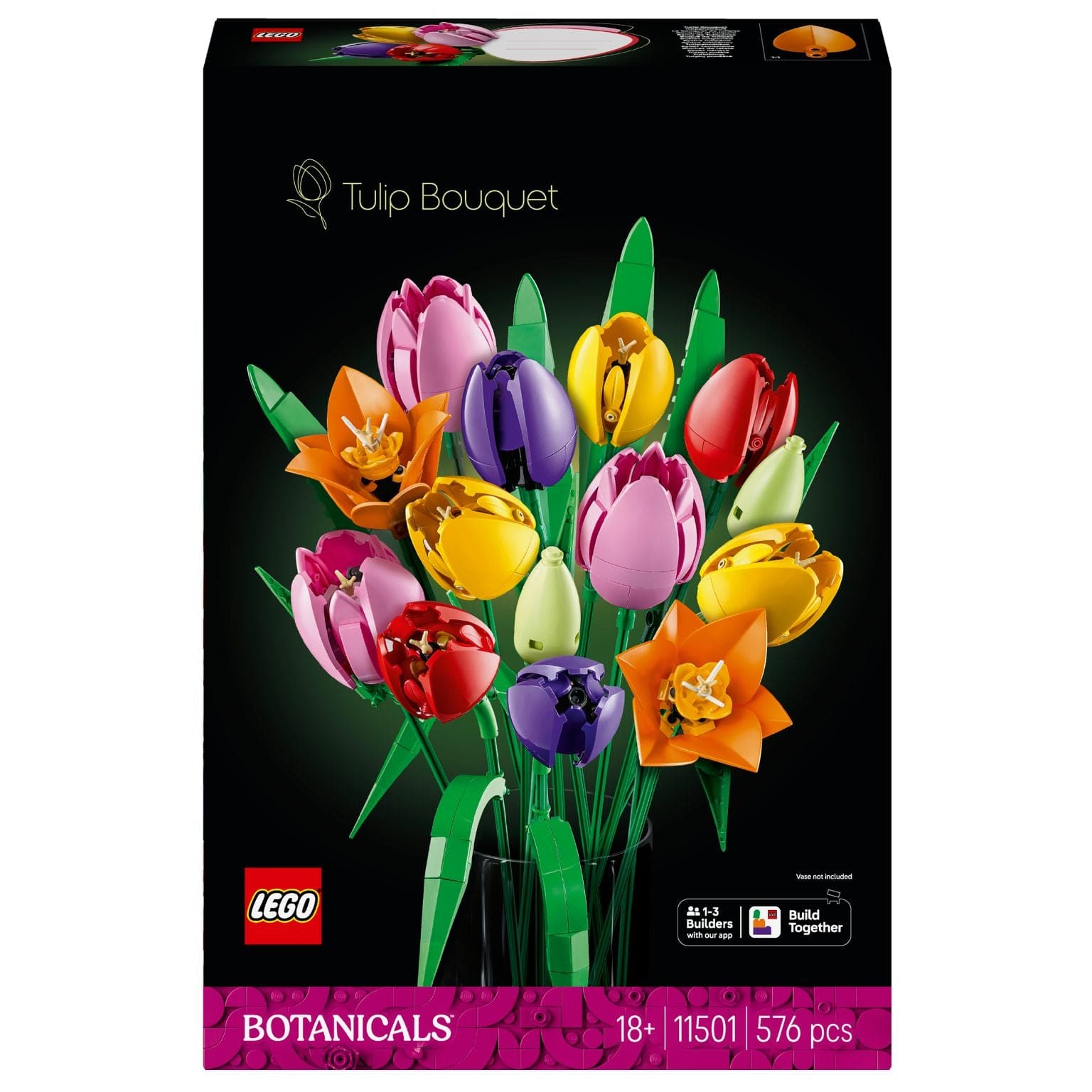 Lego Botanicals Buquê de Tulipas em vaso com flores coloridas estilo tulipas
