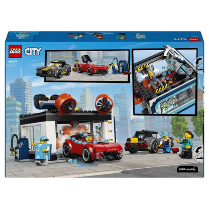 LEGO City Drive-through Car Wash 60497 con estación de lavado y personajes