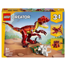 Lego Creator Dinossauro Feroz vermelho em construção com cenário pré-histórico e ninho