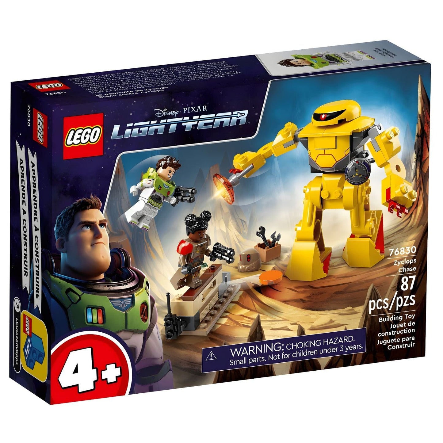 Lego Disney Buzz Lightyear Caça ao Zyclops com Buzz, Izzy e vilão amarelo em cenário de missão