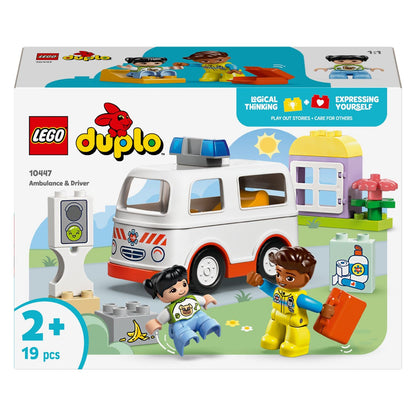 Caixa do Lego Duplo Ambulância e Condutor com ambulância branca e figuras