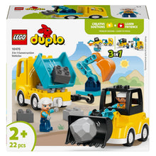 Lego Duplo Veículos de Construção 3 em 1 com camião, escavadora e peças DUPLO para brincar