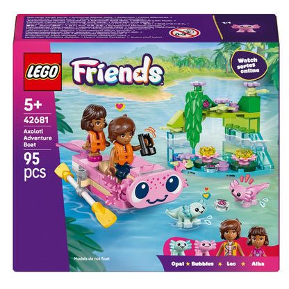 Lego Friends Barco de Aventuras en Forma de Ajolote con barco rosa y zona de laguna con flores