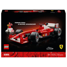 Lego Icons Ferrari F2004 e Michael Schumacher modelo vermelho com minifigura e troféu