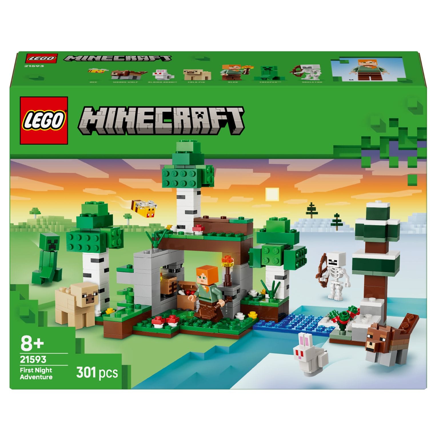 LEGO Minecraft Aventura na Primeira Noite com cenário de sobrevivência criativa