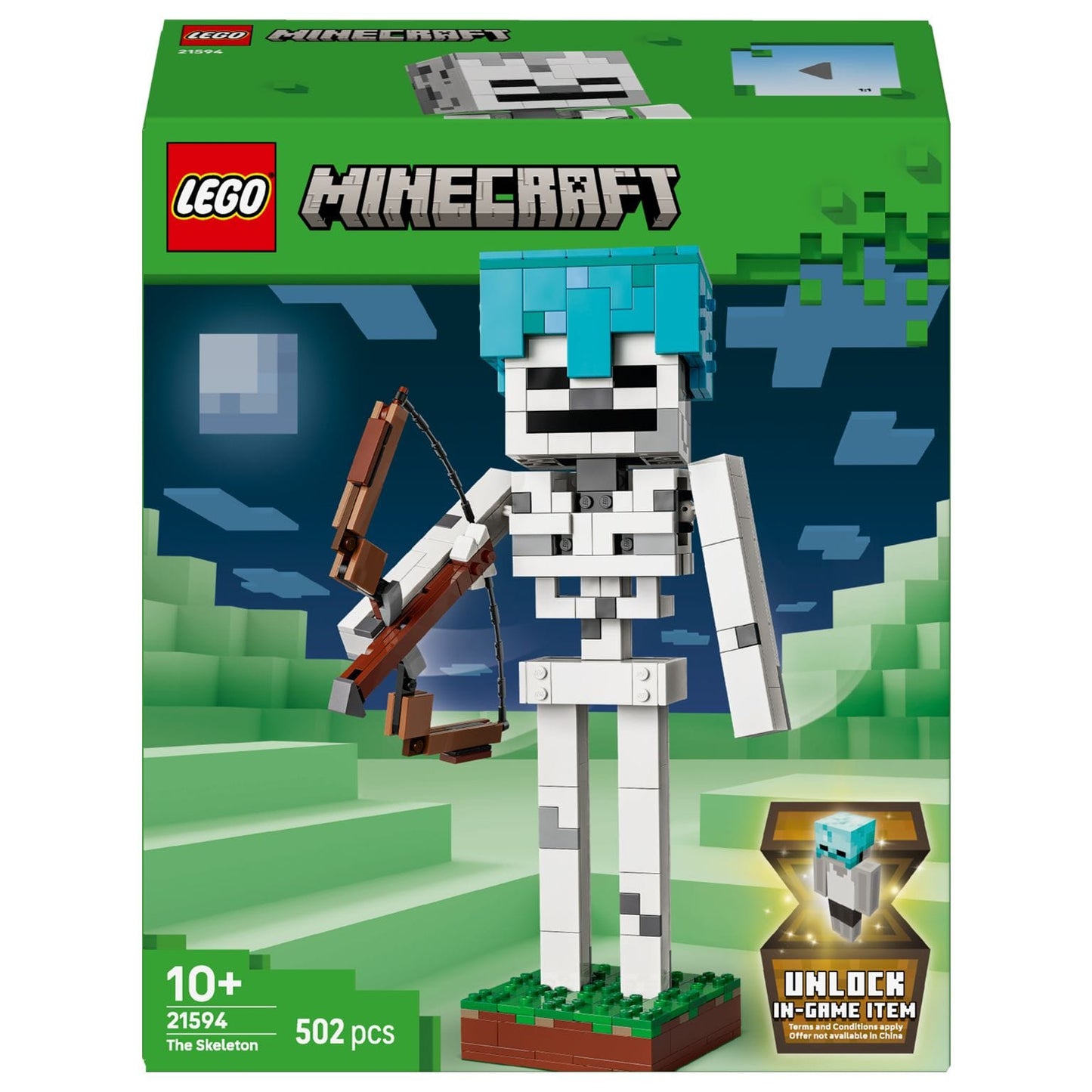 LEGO Minecraft Esqueleto com cenário de ação inspirado no jogo