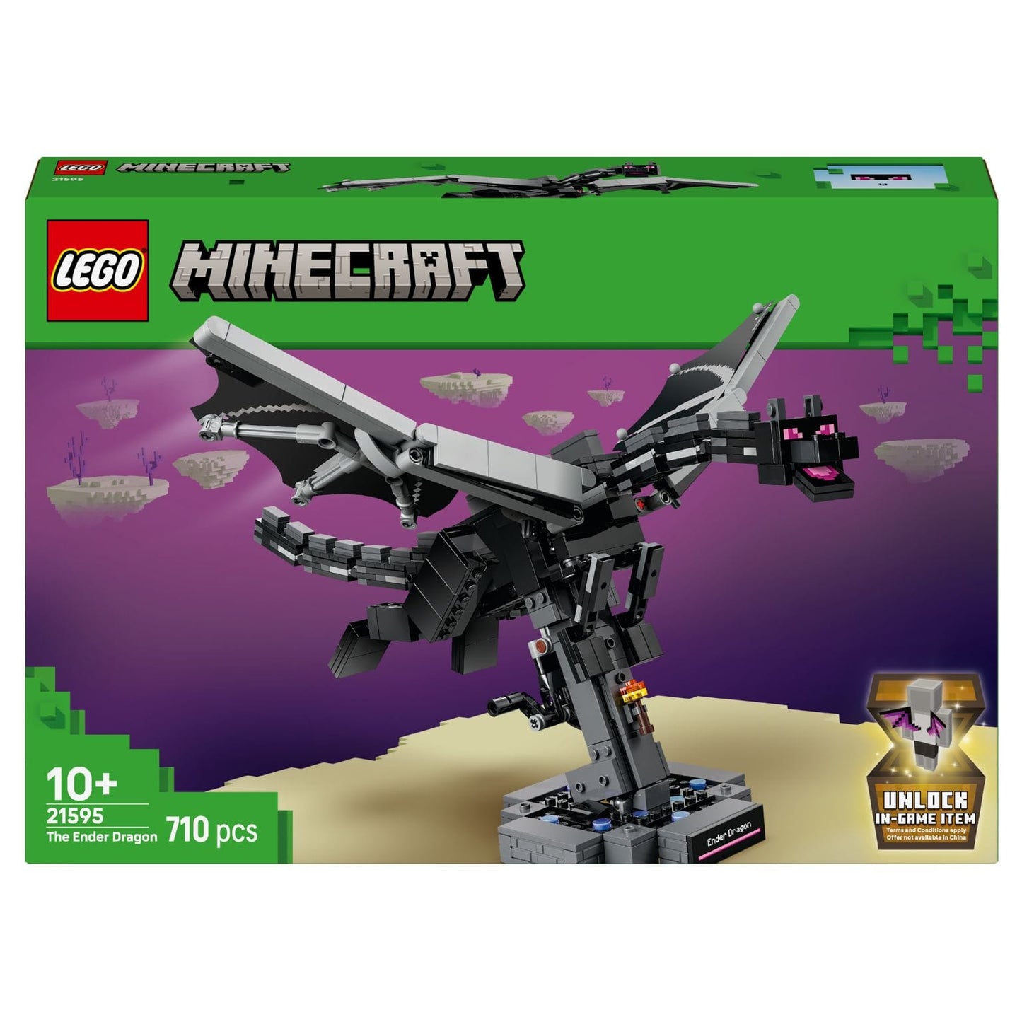 LEGO Minecraft Dragão Ender com cenário de batalha no universo Minecraft