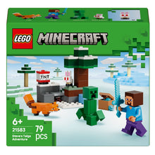 Lego Minecraft Aventura em Taiga do Steve com Steve, Creeper, raposa, coelho e cenário de taiga