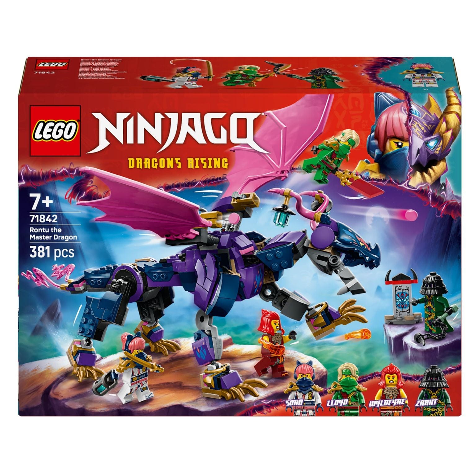 LEGO NINJAGO Rontu, a Mestre Dragão (71842) – dragão articulado com asas e minifiguras, set de 381 peças