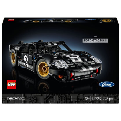 Lego Technic Coche de Carreras 1966 Ford GT40 MKII negro con rayas y ruedas doradas