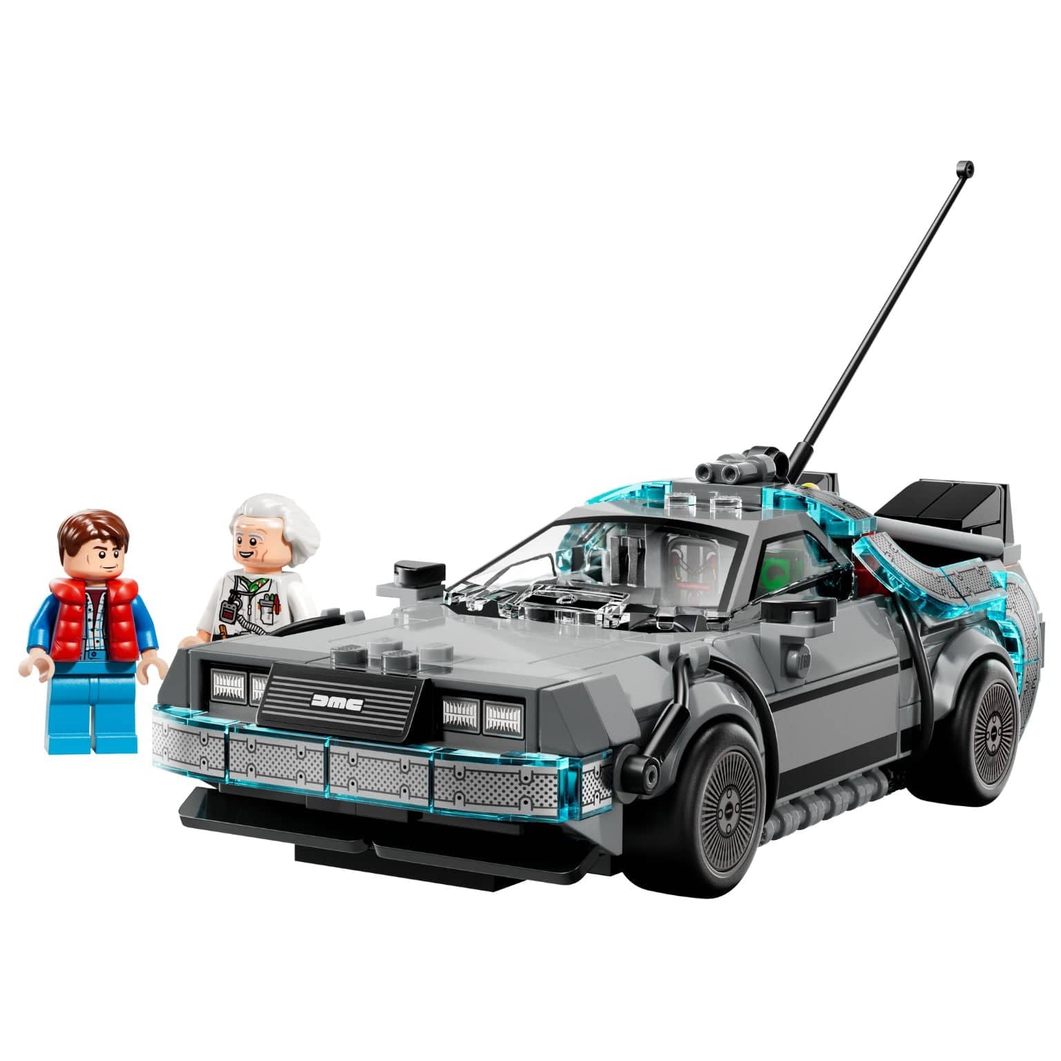 Lego Speed Champions Máquina do Tempo de Regresso ao Futuro carro cinzento icónico DeLorean com minifiguras a brincar