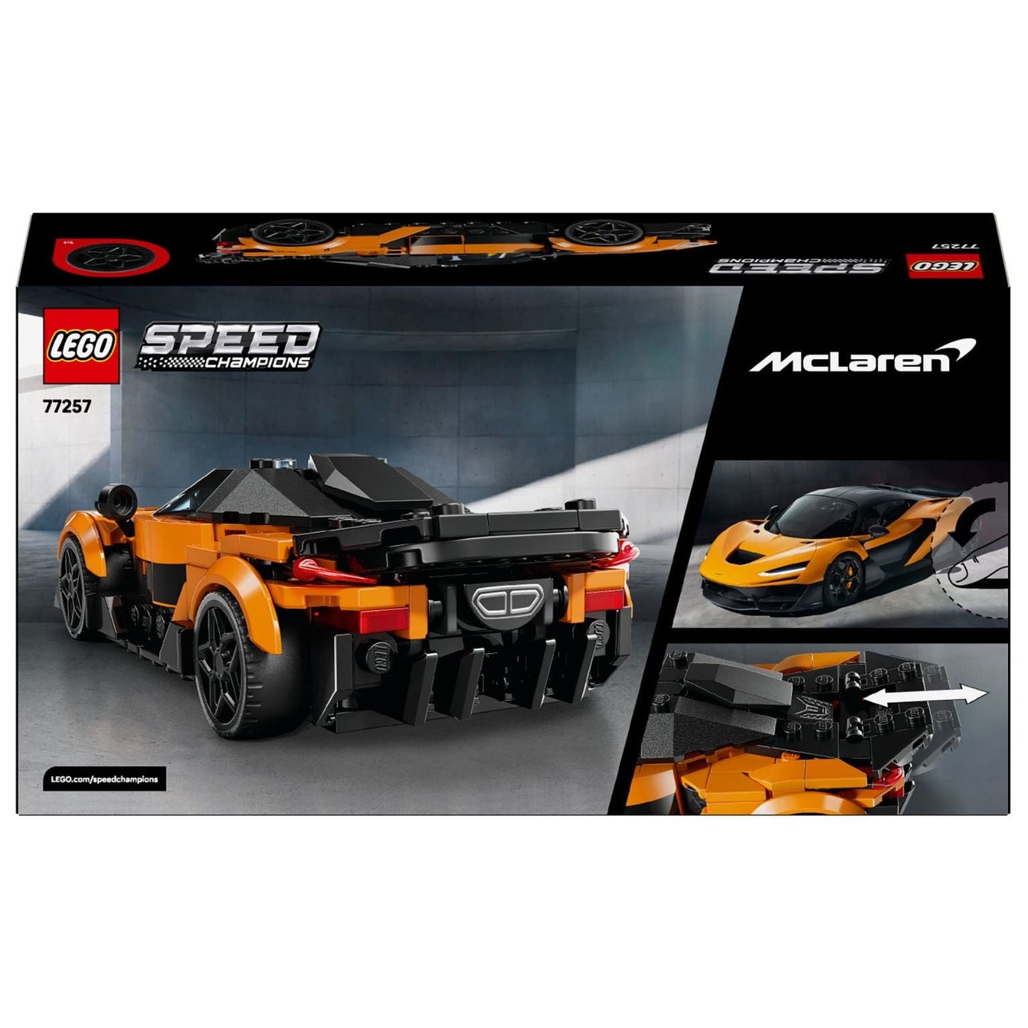 Lego Speed Champions McLaren W1 carro laranja e preto com minifigura piloto e capacete