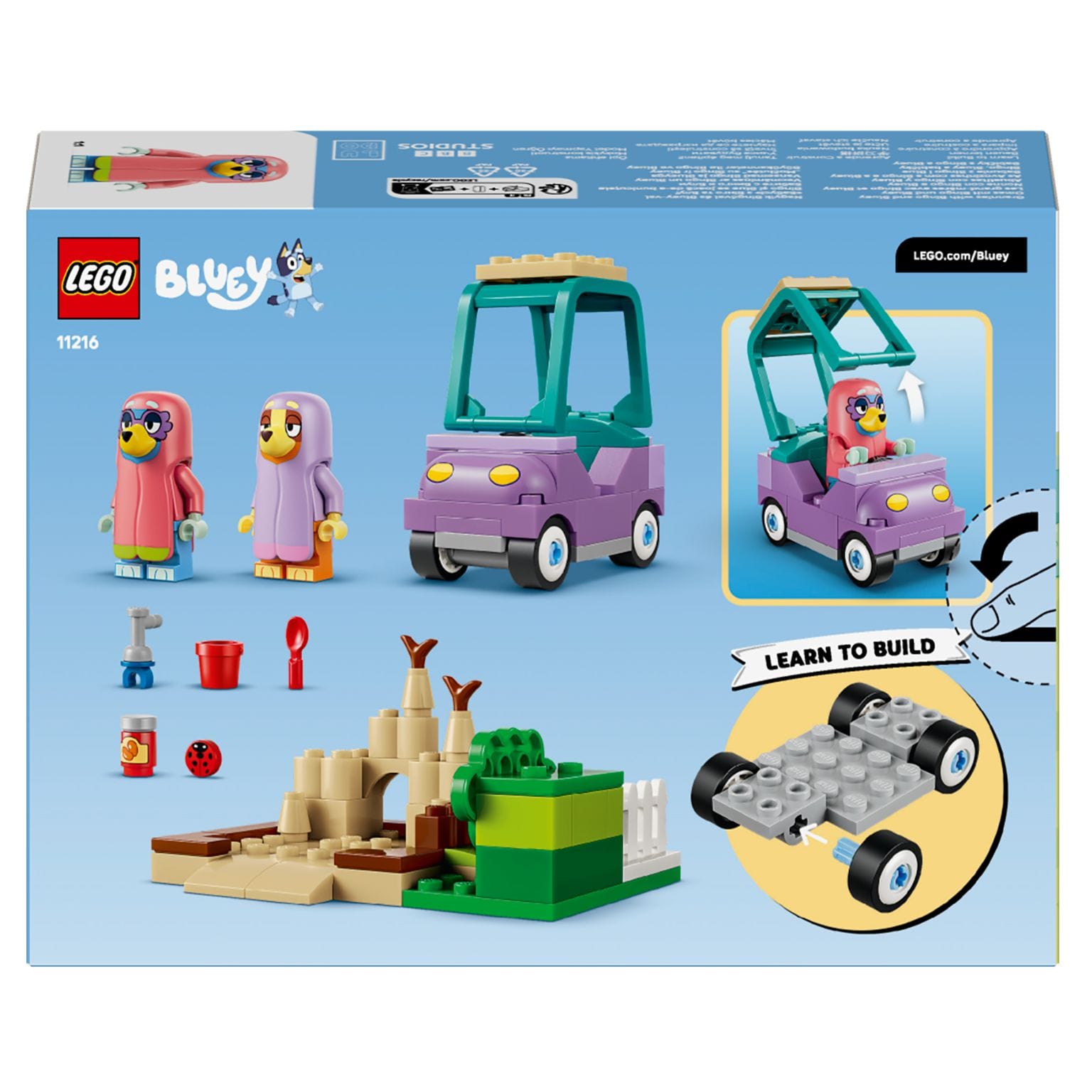 LEGO Bluey com Bingo e Bluey vestidas como avozinhas