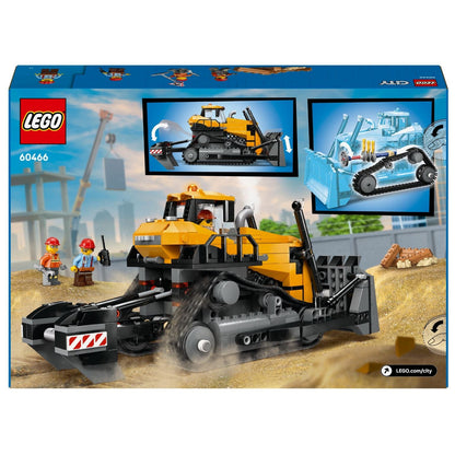 Lego City - Bulldozer Amarillo con figuras de construcción y cuchilla frontal en una obra