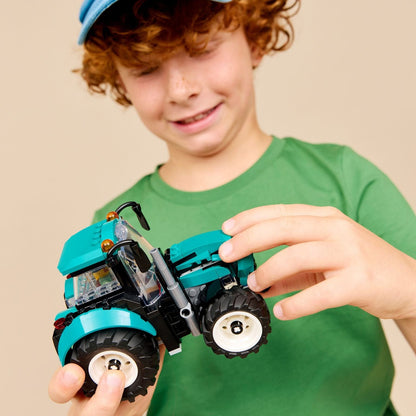 Lego City Tractor en color turquesa con agricultor, vehículo de granja para niños