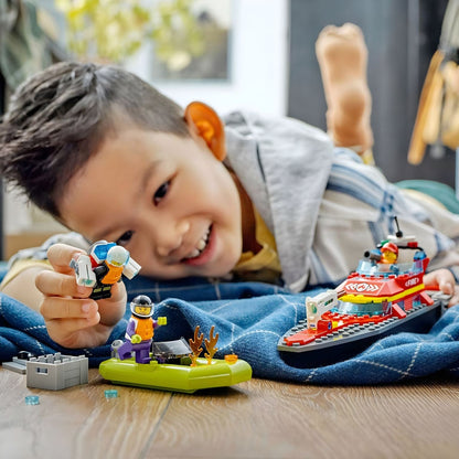 Lego City Barco de Rescate de Bomberos con equipo de salvamento en el mar